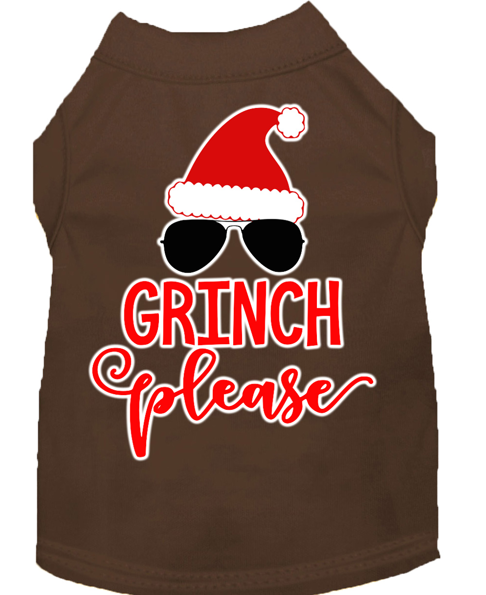 Grinch Please Screen Print Dog Shirt Brown Sm